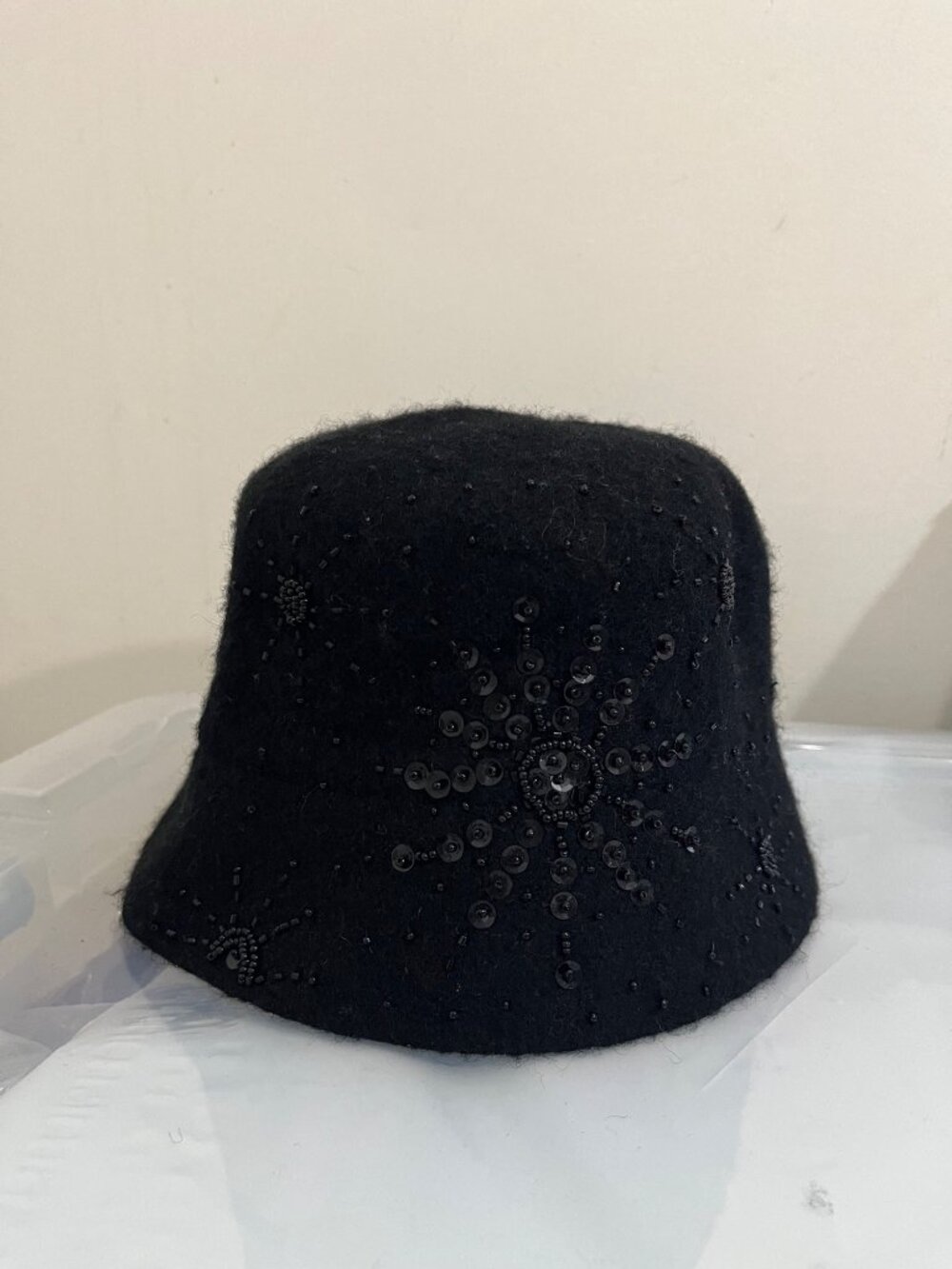 Croft & Barrow Wool Blend Bucket Hat Black Beaded Sequin Cloche OS Cosplay Retro